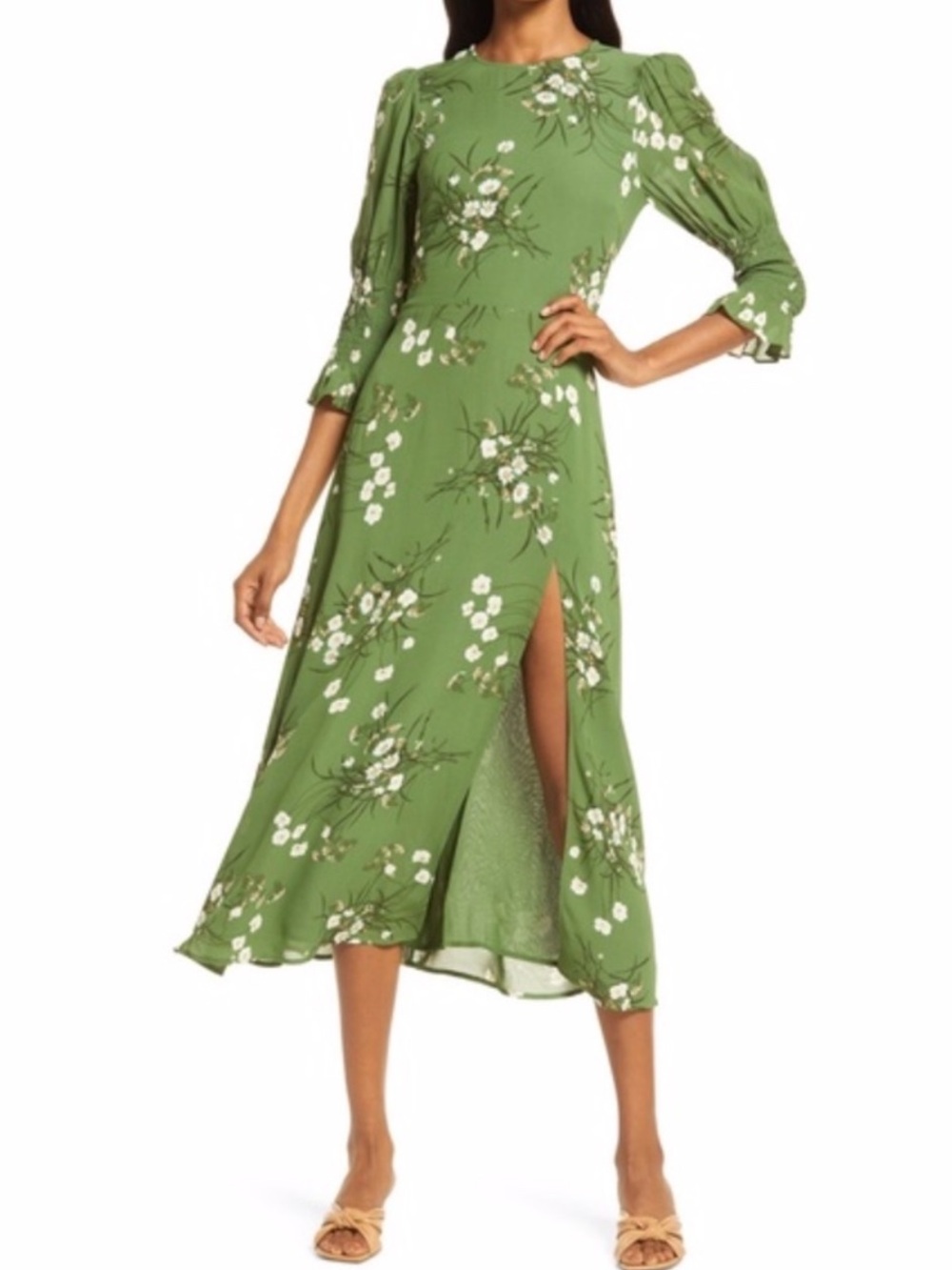 New Reformation Carolena Lomita Green Floral Dress sz 0